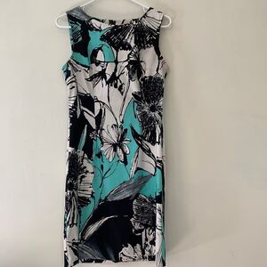 CONNECTED DRESS black and turquoise floral sleeveless Size 6